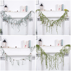 Guirlande de Noël en plastique FUYI, aiguilles de pin et lianes artificielles, 100 cm, 200 cm, pour décoration murale de la maison - Product Image 5