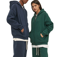 Sweat-shirt à capuche zippé vintage bleu marine pour homme, coupe ample, en molleton de coton épais GSM personnalisé, idéal pour l'hiver