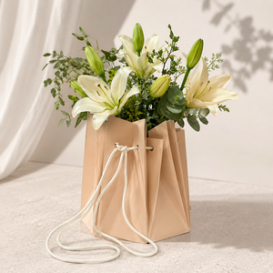 Sac cadeau en <span class=keywords><strong>papier</strong></span> écologique, recyclable et imperméable, avec longue corde, pour transporter des bouquets, idéal pour les fleuristes et les boutiques. - Product Image 2