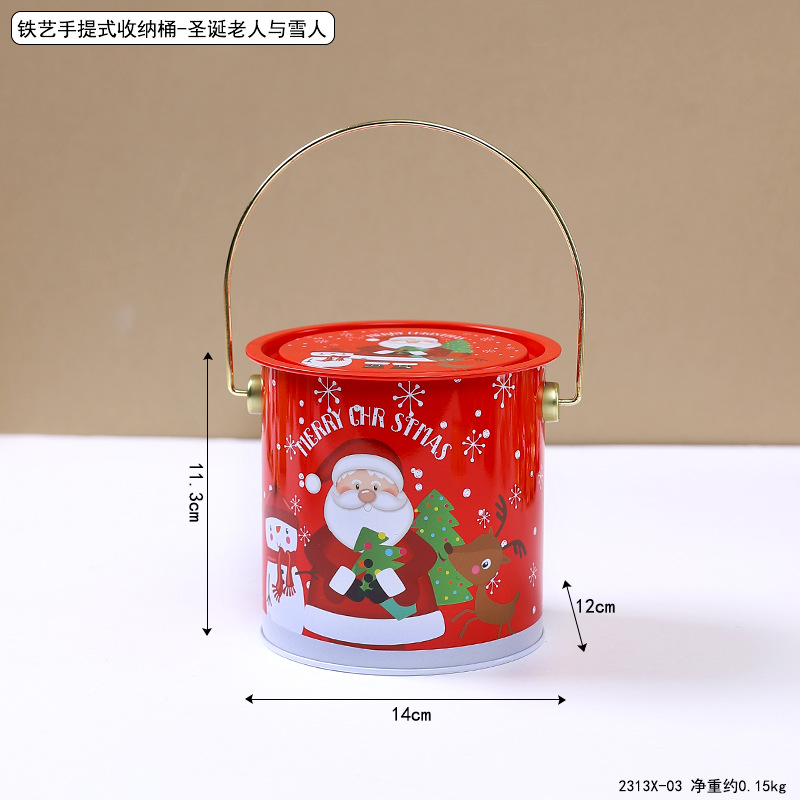 Seau portatif de stockage d'art du fer 2313x-03 -- père noël et bonhomme de neige