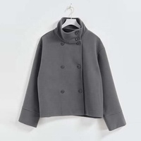 Veste Courte en Laine Croisée pour Femme, Col Montant, Blazer Élégant en Laine, Manteau Court pour Dames