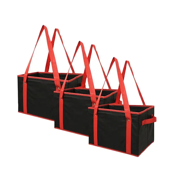 Deluxe collapsible custom grocery bag,extra side handles for easy lifting with reinforced bottom foldable grocery bag