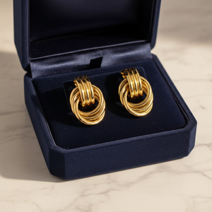 Pendientes al por Mayor para Mujer, Pendientes <span class=keywords><strong>de</strong></span> Botón Chapados en <span class=keywords><strong>Oro</strong></span> <span class=keywords><strong>de</strong></span> 18K, Joyería <span class=keywords><strong>de</strong></span> Moda para Mujer, Pendientes Gruesos con Diseño <span class=keywords><strong>de</strong></span> Nudo - Product Image 1