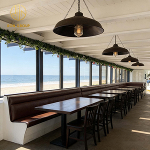 Juego de Mesa y Sillas Cuadradas de Madera para Restaurante de Comida Rápida Estilo <span class=keywords><strong>Minimalista</strong></span>, con Asientos de Banqueta de Cuero Marrón, Muebles para Cafetería - Product Image 1