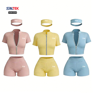 Custom Zip up <strong>Yoga</strong> <strong>Top</strong> and High Waist Shorts Leggings Gym Fitness Sportswear Workout Outfits Two Piece Set <strong>Women</strong> Clothing - Product Image 2