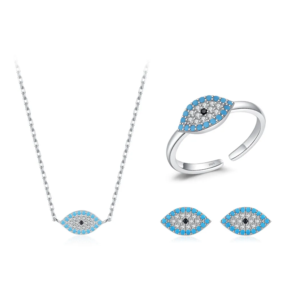 Set di gioielli Daidan 925 Sterling Silver rodiato Evil Eyes turchese collana e orecchini Set di gioielli con zirconi