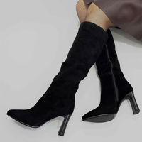 Bottines à talons hauts de 6 cm en daim noir à bout pointu avec fermeture éclair latérale pour femmes, mode automne/hiver, antidérapantes