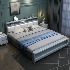 Modern Minimalist Solid Wood Double <b>Bed</b> 1.8M Soft <b>Headboard</b> Storage Master Bedroom Use - Product Image 3