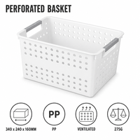 Panier de rangement perforé en PP Yunuoxi 340x240x160mm, panier en plastique blanc avec poignées pour la maison, la cuisine, vente en gros