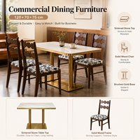 Ensemble de table et chaises de salle à manger commerciales en gros avec plateau en pierre frittée et chaise en bois massif à dossier ondulé pour l'approvisionnement de projets de café