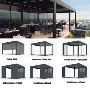 Pergola regolabile in <span class=keywords><strong>alluminio</strong></span> con <span class=keywords><strong>tettoia</strong></span> parasole <span class=keywords><strong>e</strong></span> tetto motorizzato per giardino portico con persiane o porte in <span class=keywords><strong>vetro</strong></span> padiglione - Product Image 2
