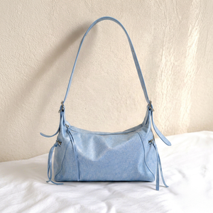 Bolso de Hombro Tipo Hobo Azul Claro para Mujer, con Borla y Remaches, Correa Única, Cierre de Cremallera, para el Trabajo Diario y Viajes - Product Image 1