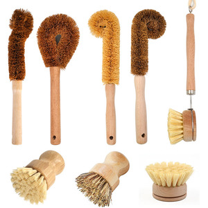 Cepillos de limpieza de cocina de mango largo de <span class=keywords><strong>madera</strong></span> de bambú Natural, limpieza de la casa, olla y plato - Product Image 6