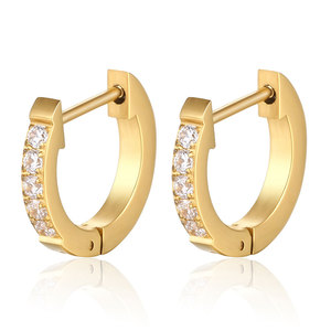 Boucles d'oreilles en acier inoxydable avec diamants, 9 mm, taille brillant ronde, style Huggie Hoop, pour usage quotidien, bijoux unisexes - Product Image 5