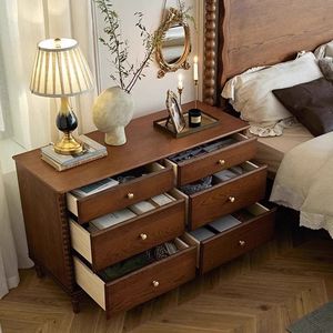 ตู้ลิ้นชักสไตล์วินเทจ 6 ชั้น ทำจากไม้เนื้อแข็ง สำหรับเก็บของในห้องนอน พร้อมฟังก์ชั่นจัดเก็บ - Product Image 3