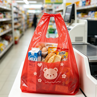 Sac en plastique HDPE imprimé ours rouge et cœur, sac de courses pour marché aux puces, sac de transport pour articles d'occasion
