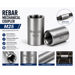 Acoplador mecánico de precisión con rosca M25 para barras de refuerzo y construcción de hormigón - Product Image 2