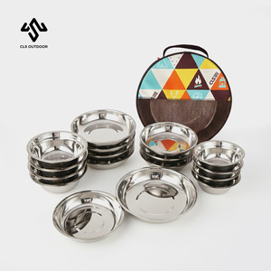 Ensemble de vaisselle en acier inoxydable pour l'extérieur, 17 pièces, camping, barbecue, voyage en voiture, assiettes, bols, vaisselle, kit de cuisine portable - Product Image 4