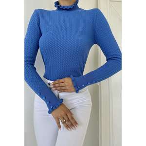 Suéter de Punto Cuello Alto Azul para Mujer, Manga Larga, Casual, Antipilling, Calibre 14 GG - Product Image 2