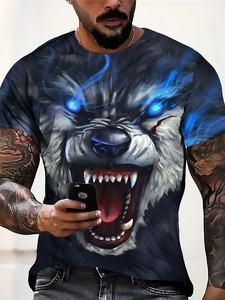T-shirt da <span class=keywords><strong>uomo</strong></span> a maniche corte in maglia 3D personalizzata con stampa <span class=keywords><strong>lupo</strong></span>, taglie forti, 180g, casual elegante, con bottoni, spedizione gratuita - Product Image 4