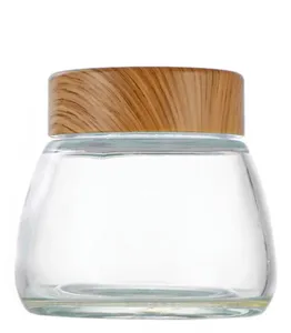 Großhandel luftdicht lebensmittel lagerung honig-glas getreide maßgeschneiderte winzige glasdose mit mimetischem bambus holzdeckel