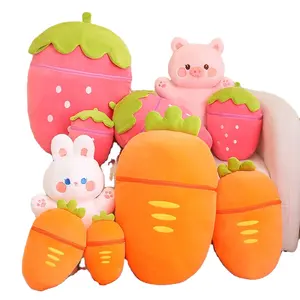 2024 New Wholesale Toys Custom Plush Strawberry Rabbit Doll Turned Stuffed Animal Cute Pig Doll Carrot Throw Pillow Soft Toys