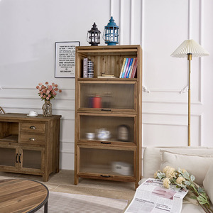 Meuble de rangement latéral en bois massif INNOVA, certifié BSCI, style antique, pour la maison, le salon, la cuisine, avec porte en verre - Product Image 4