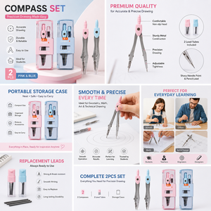 Set di Compassi Personalizzati OEM con Logo, Rosa e Blu, Compasso di Precisione per Studenti, Insegnanti, Ufficio e Forniture Scolastiche - Product Image 6