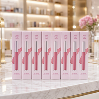 Boîte à outils de maquillage en carton mat personnalisée, ensemble de crème à lèvres liquide rose, étui cosmétique brillant, pinceau, MOQ 500 pièces