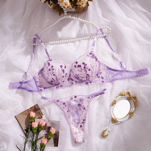 New Fashionable European and American Fun <b>Set</b> <b>Sexy</b> Lingeries Women's <b>Bra</b> Comfortable Embroidered Flower Underwear - Product Image 3