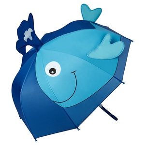 Joyeux Dessin Animé Mignon Baleine Bleue 3D Impression Ouverture Manuelle Enfants Pluie Droite Petits Enfants Parapluies - Product Image 2