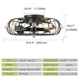 Black fan <b>ceiling</b> lamp suitable for indoor summer <b>Remote</b> <b>Control</b> Modern pendant lamp - Product Image 3