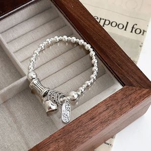 S925 Sterling Silver Heart Shaped <b>Bracelet</b> <b>Beaded</b> Antique Style Jewelry For Women Everyday Wear - Product Image 4