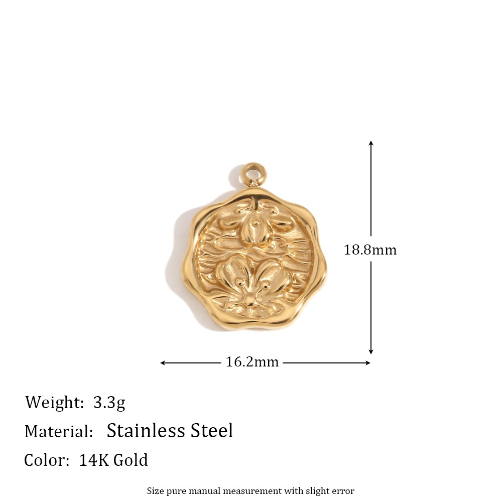 Irregular octagonal oil pressed flower pendant - gold