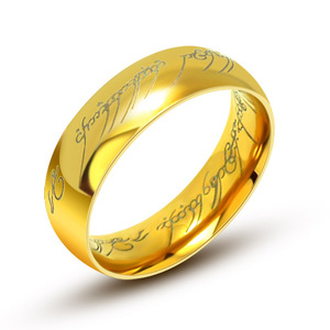 Gold Plated Black Titanium Steel <b>Rings</b> With Sanskrit Script Unisex Couple Jewelry Gift SA537 538 - Product Image 5
