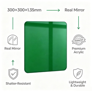 Wholesale 300x300x1.35mm Green Square Acrylic <b>Mirror</b> Sheet for DIY <b>Craft</b> Interior Decoration Projects - Product Image 2