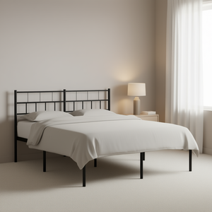 <b>Black</b> Powder Coated Steel King Metal Bed <b>Frame</b> Elegant Finish Box Spring Bedroom Furniture - Product Image 2