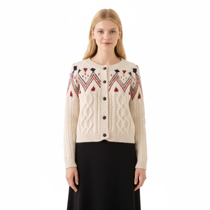 Wholesale Custom Women Knit Sweater Raglan Sleeve Crew Neck <strong>Ladies</strong> Sweater <strong>Christmas</strong> Style Jacquard Cable Women Knit <strong>Cardigan</strong> - Product Image 1