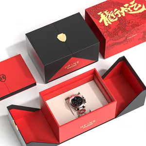 Caixa de joias rígida personalizada com 2 portas abertas, caixa de presente magnética para relógio de luxo, conjunto de embalagens para o dia dos pais