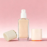 Flacon en verre plat haut de gamme de 30 ml, flacon pompe pour fond de teint liquide, bouchon de flacon, estampage à chaud, matériaux d'emballage cosmétique
