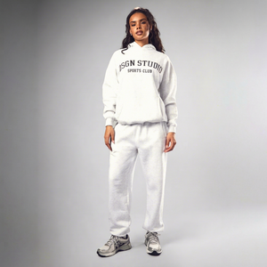 Ensemble de survêtement pour femme gris cendré, sweat à capuche oversize et pantalon de jogging, tenue décontractée sportswear deux pièces - Product Image 1