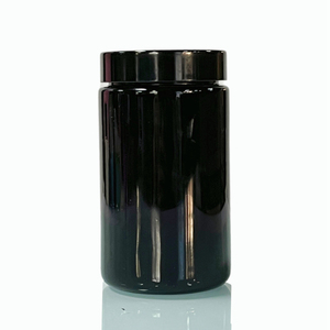 ขวดแก้วสีดำ UV ทรงกลม ขนาด 50 มล. 100 มล. 150 มล. 200 มล. 250 มล. สำหรับเครื่องสำอาง พร้อมฝาสีดำ แบบเติมได้ - Product Image 1