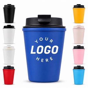 Custom logo PP 12oz Portable Double Wall Plastic Coffee Mug Promotional Gift <b>Reusable</b> Coffee <b>Cup</b> With Lid - Product Image 1