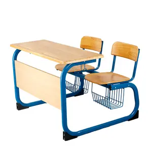 Okul mobilyaları kolej sınıf çift öğrenci sırası ve sandalye toplantı 2 kişi için depolama kovaları sandalye ile ofis konferans odası masası