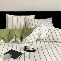 Ensemble de literie rayé imprimé numériquement 100% coton, 4 pièces, housse de couette en pur coton + drap plat ou drap-housse + ensemble de taies d'oreiller