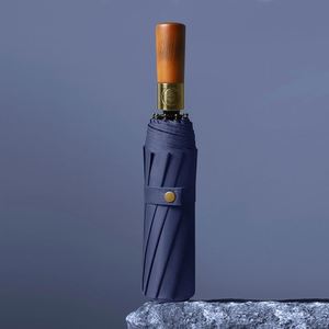 Paraguas Automático con Mango de Madera, Resistente al Viento, con Revestimiento de Goma Negra, para Sol y Lluvia, Venta al Por Mayor para Publicidad Empresarial - Product Image 3