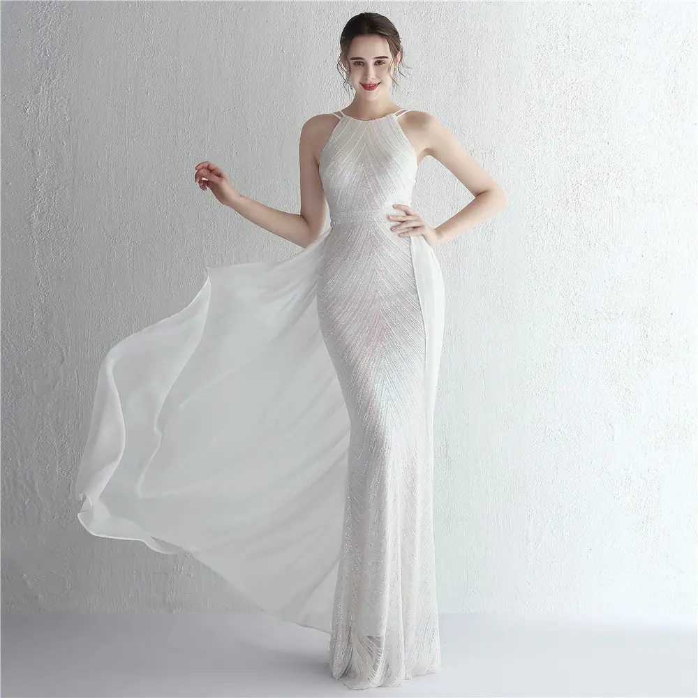 S0942H New Design Model Temperament Fashion Advanced Solid Color Evening Dress