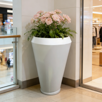 Pot de fleurs rond classique en fer, taille et couleur personnalisées, avec logo, finition galvanisée, écologique, pour usage intérieur en centre commercial