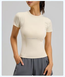T-shirts de sport personnalisés avec logo, 85% polyester, 15% élasthanne, légers, hauts de yoga pour femmes, vêtements de sport, entraînement, gym - Product Image 5