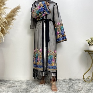 1904# <b>Summer</b> Super Lightweight Floral Abaya Cardigan 4 Different Patterns Embroidered Front Open Abayas for Muslim Women - Product Image 4